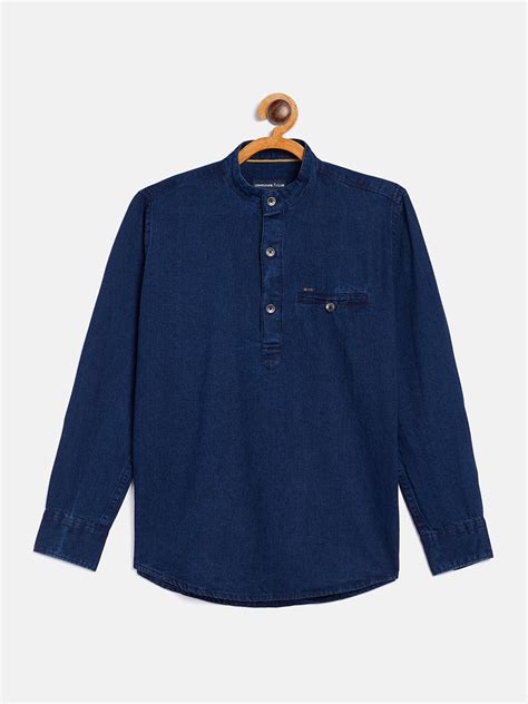 Navy Blue Denim Kurta freeshipping - Crimsoune Club