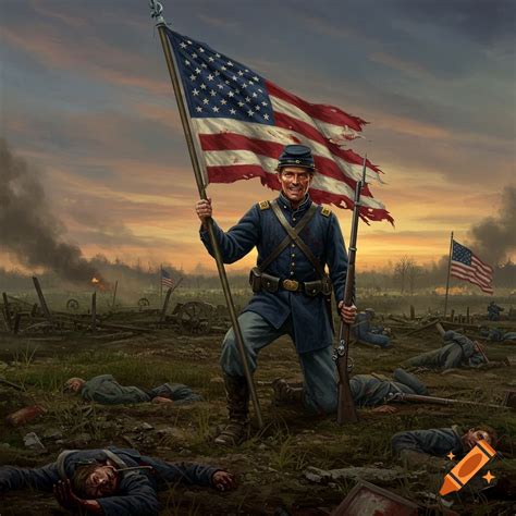 Union soldier planting flag, US Civil War on Craiyon