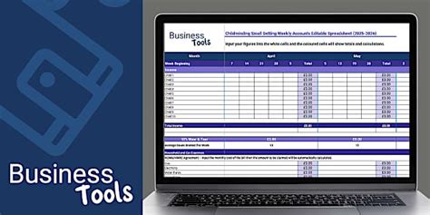 Childminder Small Setting Weekly Accounts Spreadsheet 25–26