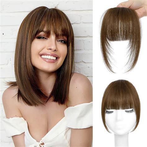 Amazon.com : VERNA Bangs Hair Clip in Bangs, Brown Clip on Bangs Real ...