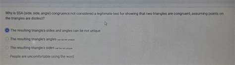 Why is SSA (side, side, angle) congruence not considered a legitimate ...