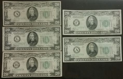 1934 1934A 1934B 1934C 1934D 5 $20 Bills Early FRN Lot Set Federal ...