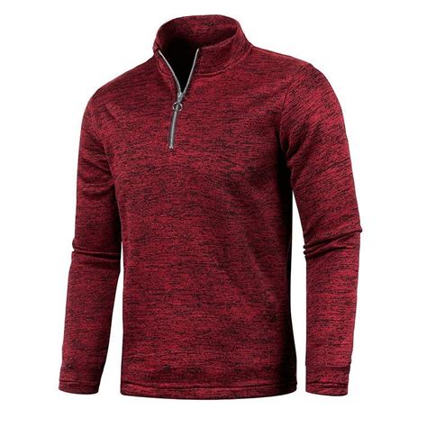 Mens Big & Tall Tops Plus Size Long Sleeve Half Zipper Stand Collared T ...