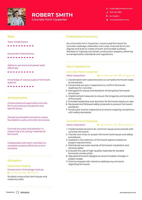 10+ Concrete Form Carpenter Resume Samples & Templates for 2025