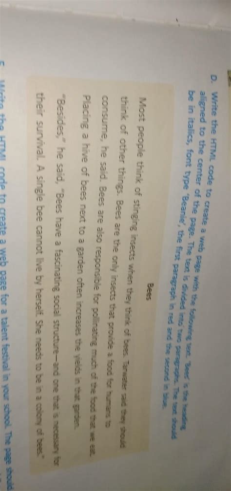 write the HTML code to create a web page with the following text. "bees ...