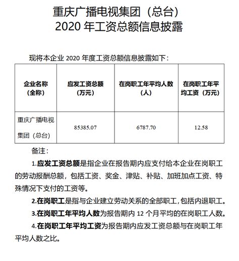 重庆广播电视集团（总台）2020年工资总额信息披露