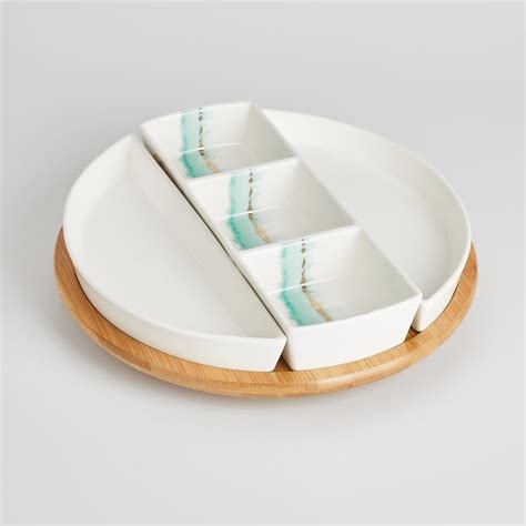 Buy Showstopper 4Pcs Porcelain Partition Serving Bowl and Platter Set ...