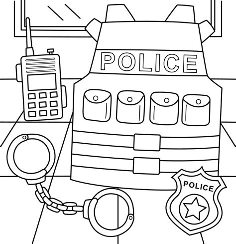 Police Officer Equipment Coloring Page for Kids 22463843 Vector Art at ...