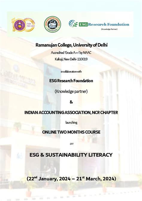 ESG Sustainability Literacy Course (Jan-Mar 2024) - Ramanujan College ...