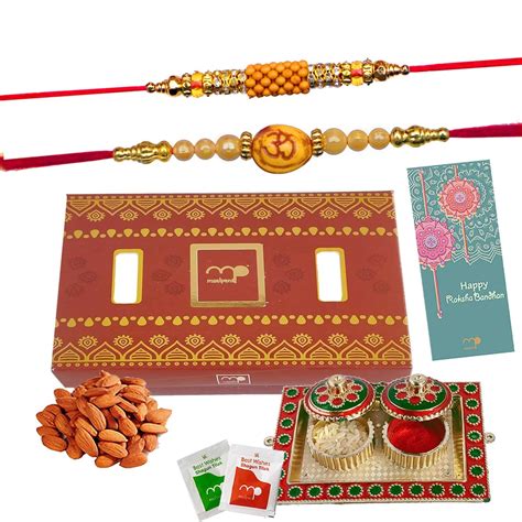 Maalpani Rakhi Gift Set of 2 Holy Swastika Rakhi - Almond and Fancy Tin ...