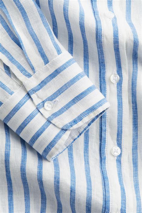 Linen shirt - White/Blue striped - Ladies | H&M GB