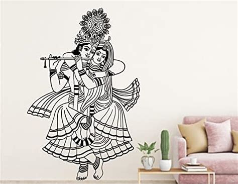 Heaven Decors Vinyl Lovely Radha Krishna Large Wall Sticker (Black, 59 ...