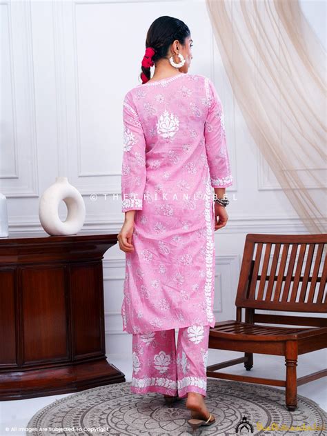 Ruwaab Mulmul Cotton Chikankari Kurta Set-Pink|The Chikan Label