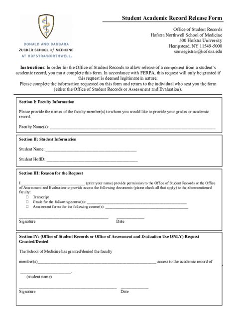 Fillable Online Transcript Request Form - Zucker School of Medicine Fax ...