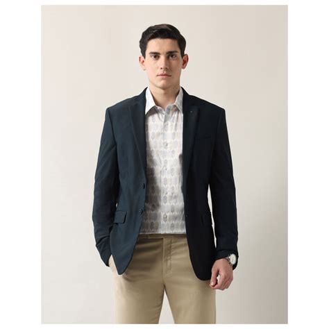 Buy Arrow Men Arrow Textured Zero Calorie Slim Fit Blue Blazer Online