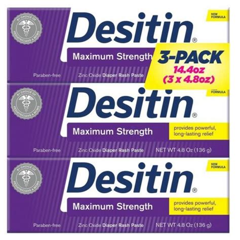 Buy Desitin Maximum Strength Zinc Oxide Diaper Rash Paste 4.8 oz 3-Pack ...