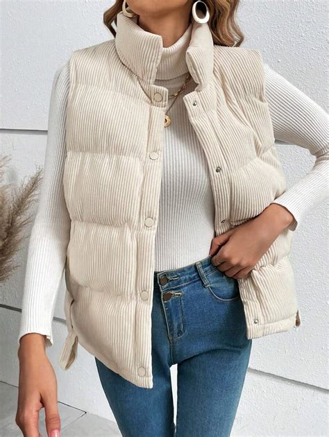 SHEIN Frenchy Snap Button Front Vest Padded Coat | SHEIN USA