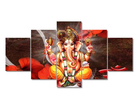 Buy TUMOVO 5 Panel Wall Art Lord Ganesha Home Decor s and Prints Hindu ...