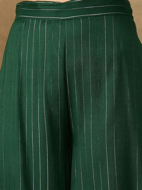 Pine Green Lurex Flared V Neck Kurta Palazzo Set