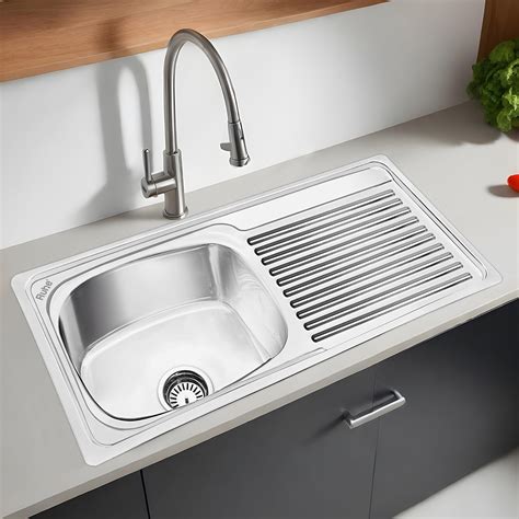SS Sink 37x18x8 Bowl Sink with Drain Board, Silver, Chrome Finish ...