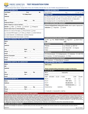 Fillable Online genetics emory Test requisition form - Emory University ...