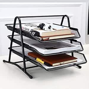 BLISSBORN 3-Tier File Tray Organizer, Metal Mesh File/Documents/Letters ...