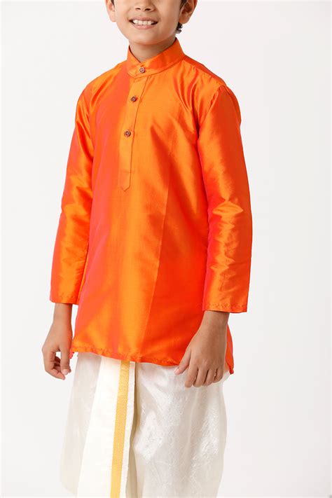 Rising Ideal - Orange Kurta and Panchakacham 2 in 1 Silk Set For Kids ...