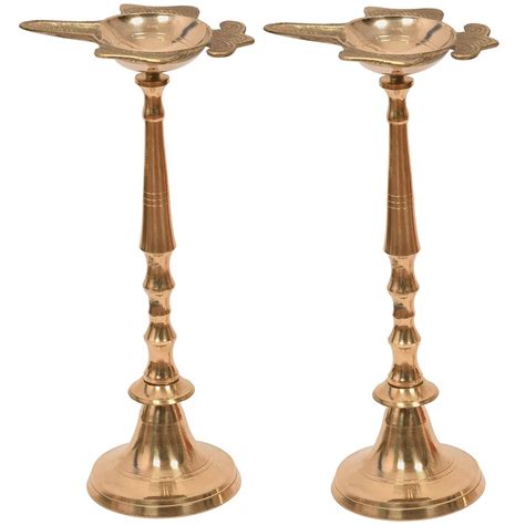 Buy HOKOYA® Set of 2 Brass Standing Diya for Puja in Home and Temple ...