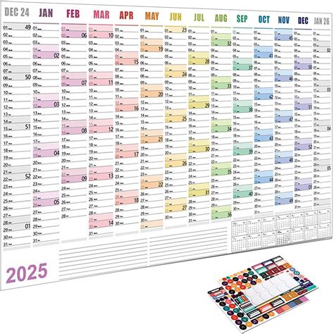 2025 Wall Planner, 2025 Wall Calendar Yearly Wall Planner With Colored Stickers, Multifunctional ...