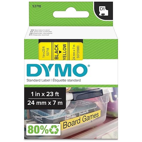DYMO Authentic D1 Labels, 24mm x 7m Roll, Black Print on Yellow Tape ...
