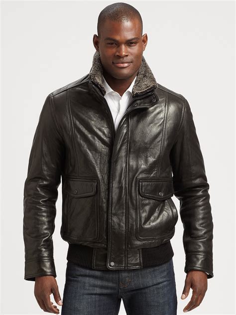 Lyst - Andrew Marc Leather Aviator Bomber Jacket in Black for Men