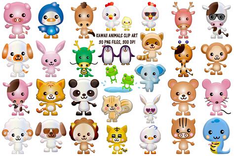 Kawaii Animals Cute Clip Art (274408) | Illustrations | Design Bundles