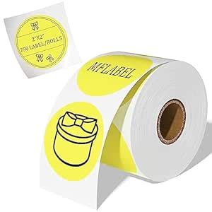 MFLABEL 2 Inch Thermal Sticker Labels, Yellow Round Thermal Labels ...