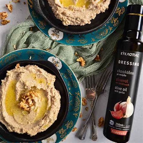Skordalia-Garlic dip with walnuts, bread and olive oil dressing with garlic