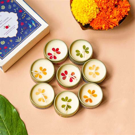 Buy Set Of 8 | Handmade Soy Wax & Dry Flower Mystic Festive Candles ...