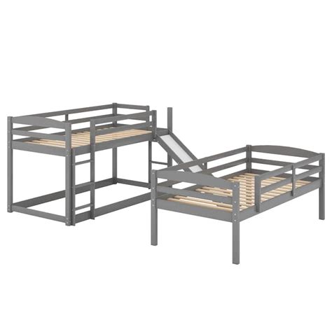 Twin Size Triple Bunk Bed with Adjustable Ladder and Slide, Space ...