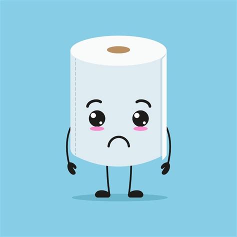 Cute sad toilet paper character funny unhappy tissue cartoon emoticon ...