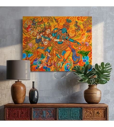 Buy Dancing Radha Krishna Kerala Mural Canvas Print Online - Artociti