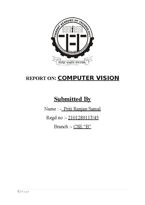 CSE Report: Comprehensive Overview of Computer Vision Techniques - Studocu