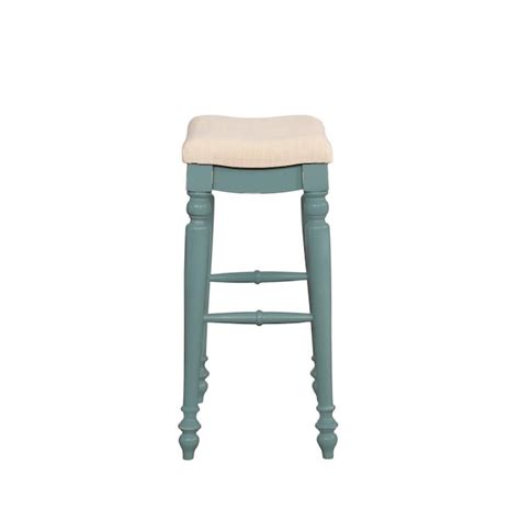 Linon Marino Blue 30-in H Bar height Saddle Seat Upholstered Wood ...
