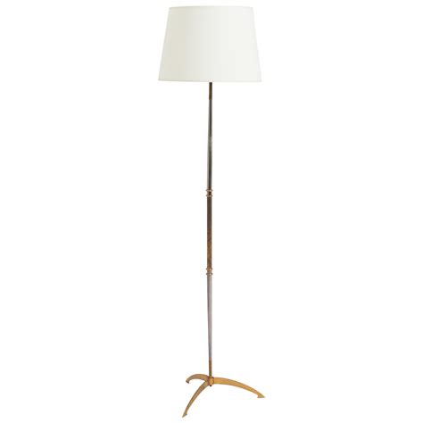 Mid-Century Black Leather and Brass Floor Lamp at 1stDibs