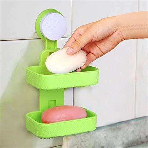 PYU 1PC Double Layer Plastic Plates Soap Strong Suction Cup Bath Holder ...