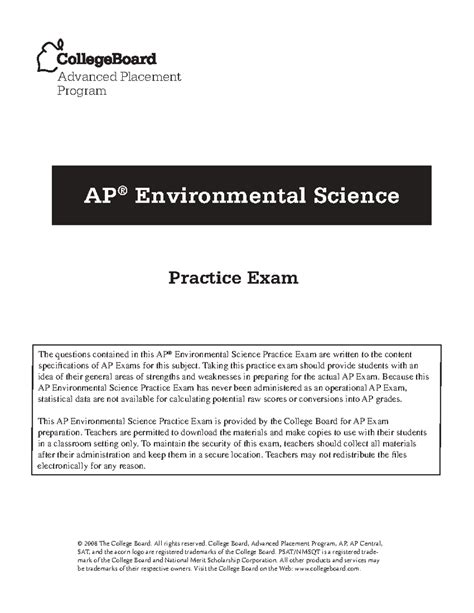 2008 APES Released Practice Exam for Environmental Science - Studocu