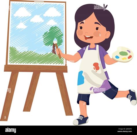 Cartoon Girl Painting A Picture at Maddison Loch blog