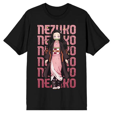 Demon Slayer Nezuko Repeat Text Crew Neck Short Sleeve Men's Black T ...
