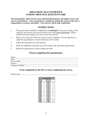 Fillable Online 2006 School Health Profile School Principal ...