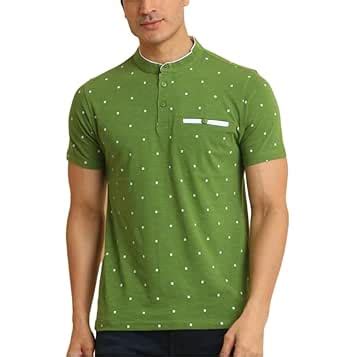 Buy Men's Casual Cotton Printed Mandarin Collar Half Sleeve T-Shirt ...