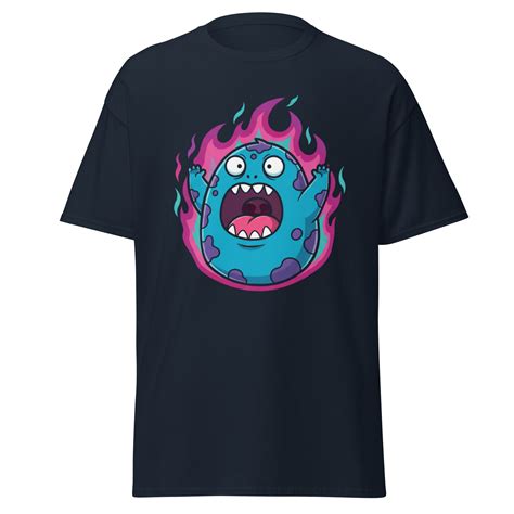 Blue Monster on Fire – Funny Meme Cartoon Shirt - Custom Printed Teeshirts