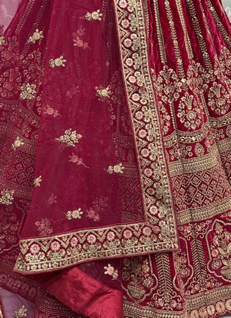 Heavy Velvet Dark Pink Multi Thread Work Bridal Lehenga Choli – tapee.in