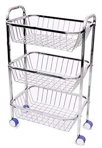 ikarus Stainless Steel 3-Layer Kitchen Trolley Rack, Silver, Storage ...